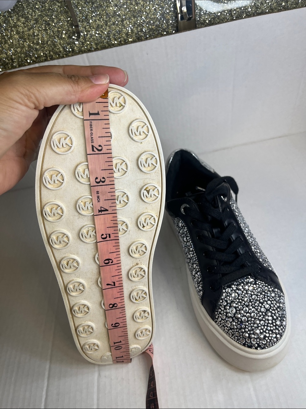 Michael Kors Black and Silver Crystal-Embellished Platform Sneakers - Picture 10 of 13